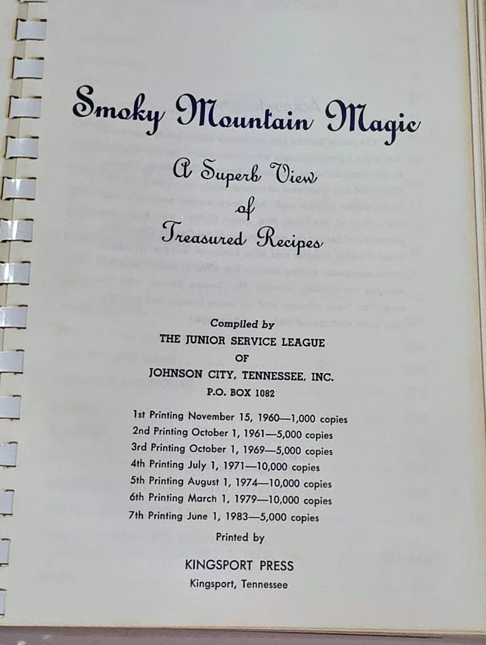 Vintage Smoky Mountain Magic Cookbook 1960 Junior Service League Johnson City